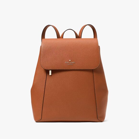 ♠️Kate Spade Lena Pebbled Leather Large Flap Backpack, NWT, Warm Gingerbread - Picture 1 of 8